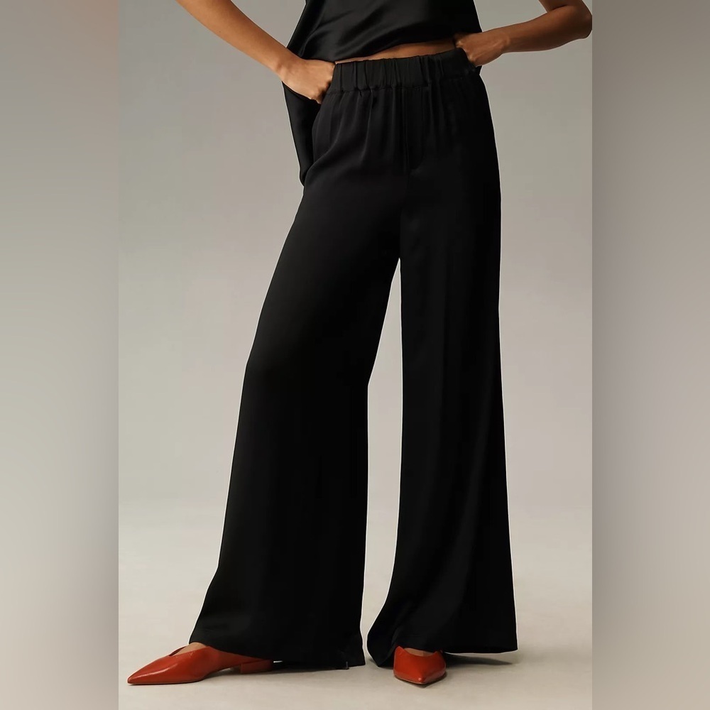 NWT! By Anthropologie Black Pull-On Silk Pants - Size Small 💎